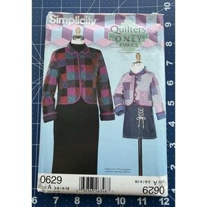 Simplicity Quilters O•N•L•Y Pattern 0629 Child & Misses Quilted Jacket 3-8, 4-18